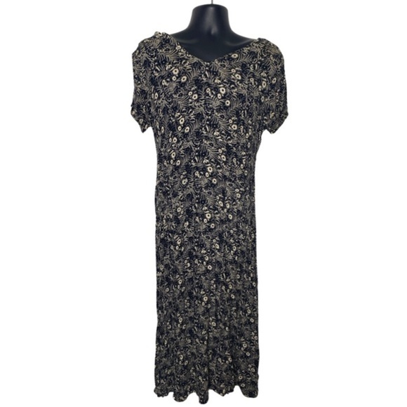 Jaclyn Smith Dresses & Skirts - Jaclyn Smith Floral Print Midi Dress (Size:L, Color:Black/White)